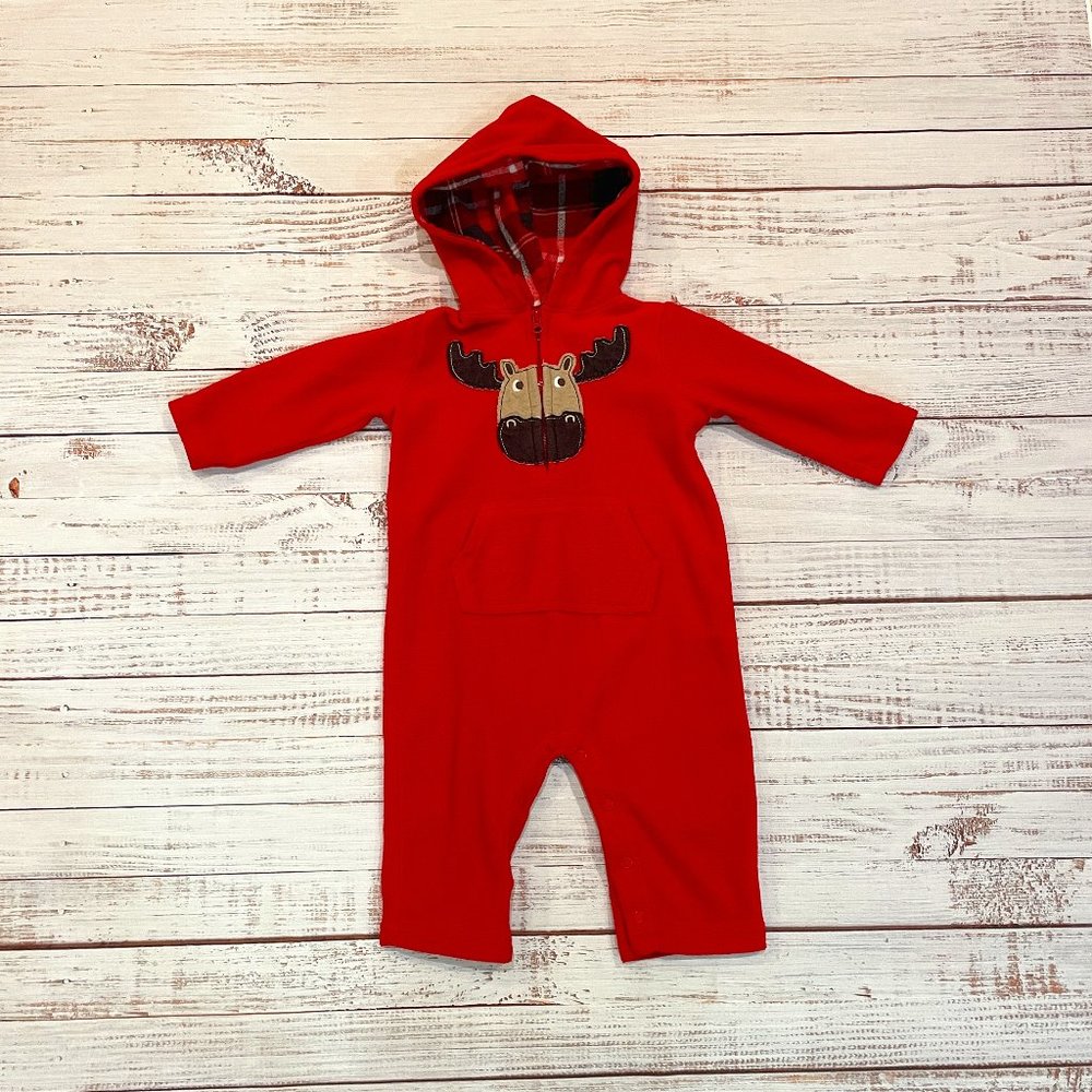 Boys Cozy Moose Fleece 1/2 Zip Hooded Romper